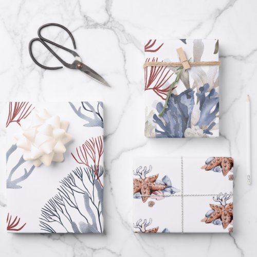 Under the Sea Corals and Starfish Wrapping Paper Sheets