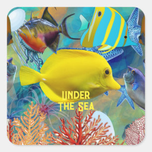 Under The Sea Corals Fish Blue Water Marine Life Square Sticker