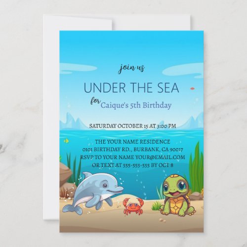 Under the Sea Creature Marine Birthday Invitation