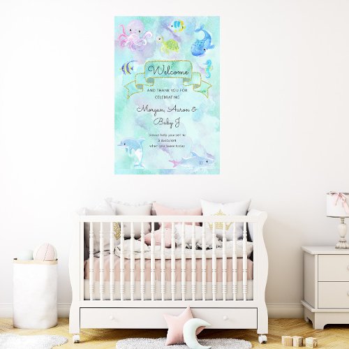 Under the Sea Creatures Cute Baby Shower Poster