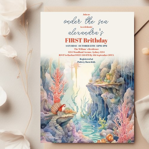 Under the Sea Creatures Marine Life 1st Birthday Invitation