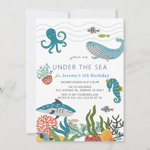 Under the Sea Creatures Marine Life Birthday Invitation