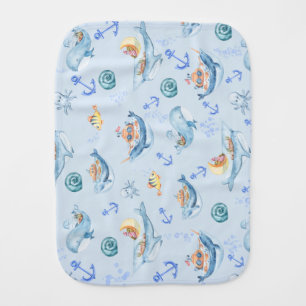 Under the sea creatures & marine life- cute whale, baby burp cloth