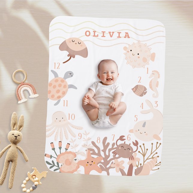 Under the Sea Creatures Milestone Baby Blanket (Creator Uploaded)