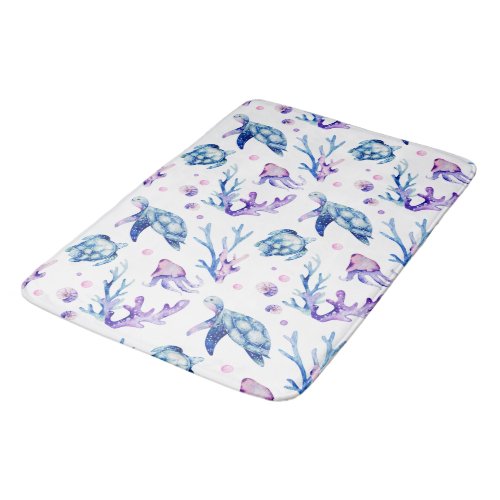 Under the sea creatures seamless pattern bath mat