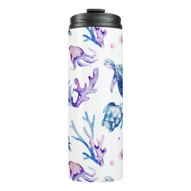 Under the sea creatures seamless pattern thermal tumbler (Front)