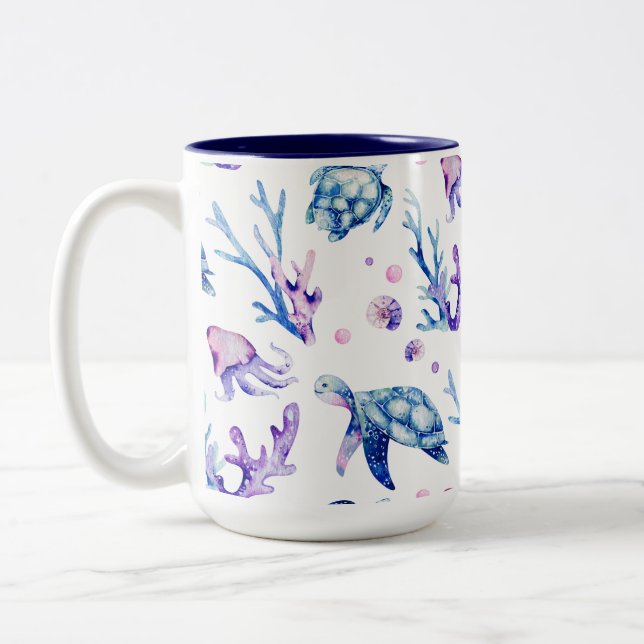 Under the sea creatures seamless pattern Two-Tone coffee mug (Left)