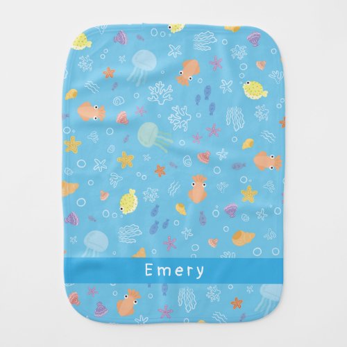 Under the Sea Custom Name Baby Burp Cloth