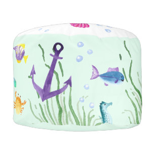 Under The Sea Custom Name Round Pouf