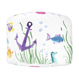 Under The Sea Custom Name Round Pouf