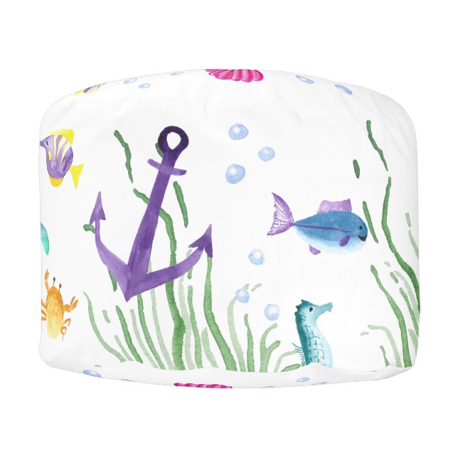 Under The Sea Custom Name Round Pouf (Front)