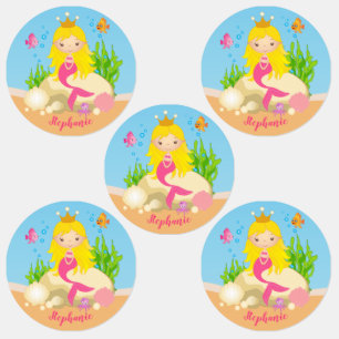 Under the Sea Cute Blonde Mermaid Custom Name Kids' Labels