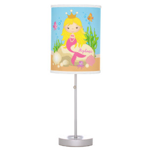 Under the Sea Cute Blonde Mermaid Custom Name Table Lamp