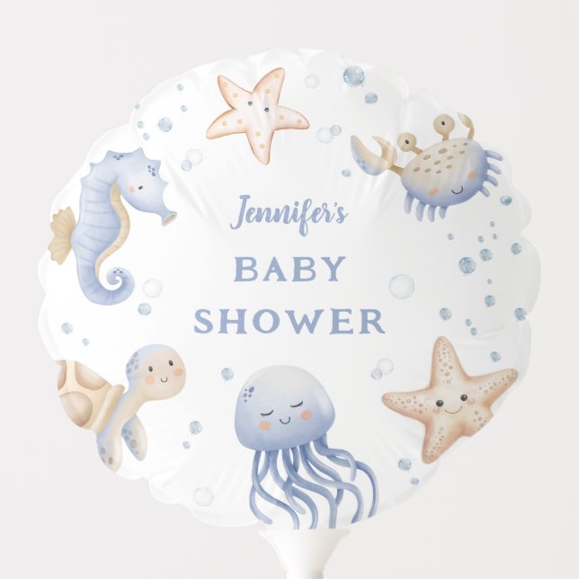 Under The Sea! Cute Blue Boy Baby Shower Balloon (Front)