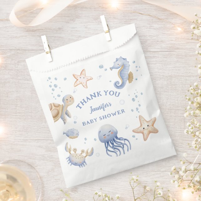 Under The Sea! Cute Blue Boy Baby Shower Favor Bag (Clipped)