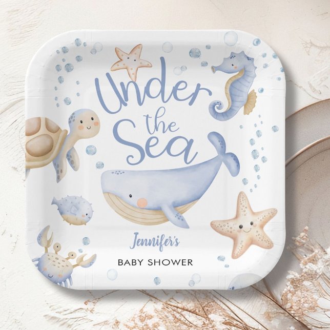 Under The Sea! Cute Blue Boy Baby Shower Paper Plates (Creator Uploaded)