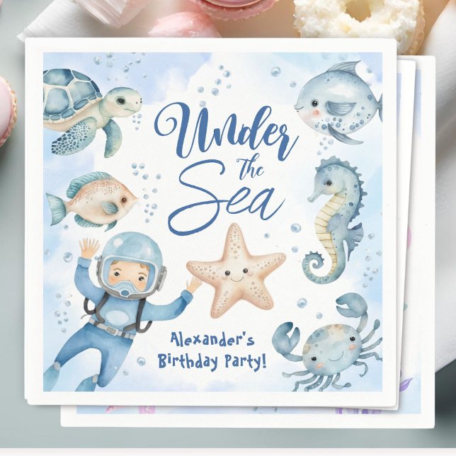 Under The Sea! Cute Boy Blue Ocean Birthday Party Napkins (Creator Uploaded)