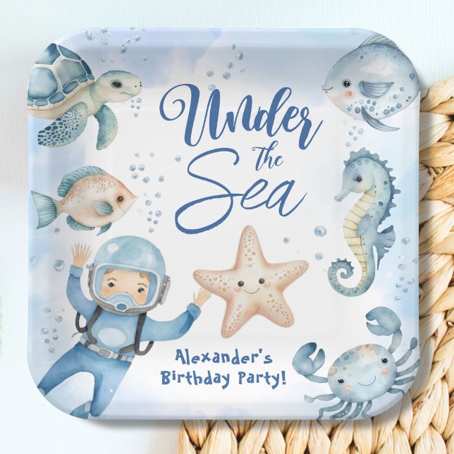 Under The Sea! Cute Boy Blue Ocean Birthday Party Paper Plates (Creator Uploaded)