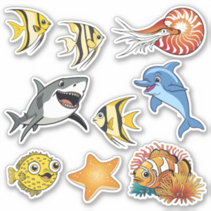 Under the Sea Cute Colorful Ocean Animals Cartoon Sticker