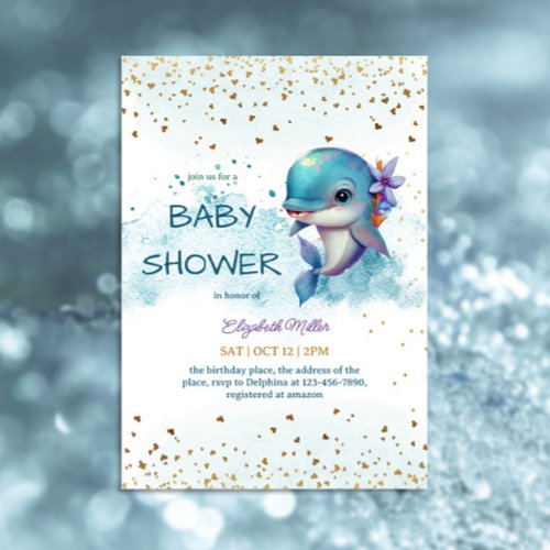 Under the Sea Cute Dolphin Baby Boy Shower Invitation