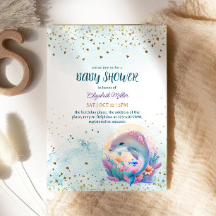 Under The Sea Cute Dolphin Baby Girl Shower Invitation