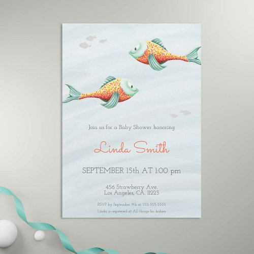 Under the Sea Cute Fish Neutral Twin Baby Shower Invitation