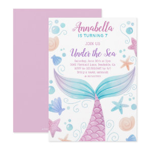 Under the Sea Cute Girl Mermaid Birthday Invitation
