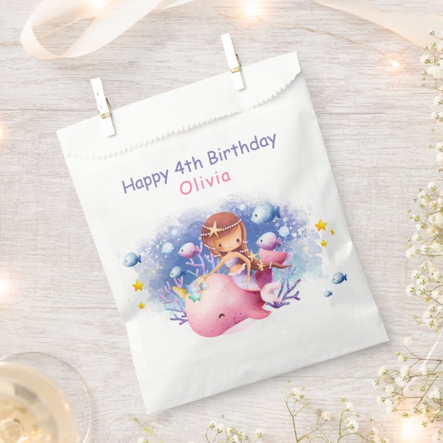 Under the Sea, Cute Mermaid Birthday Favor Bag (Clipped)