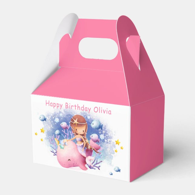 Under the Sea, Cute Mermaid Birthday Favor Boxes (Front Side)