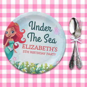 Under the sea Cute Mermaid Birthday Girl Paper Plates