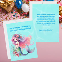Under The Sea Cute Mermaid Birthday Greeting Card