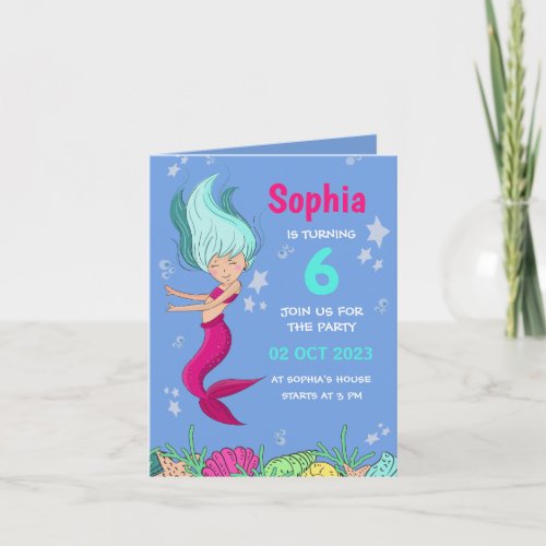 Under the Sea Cute Mermaid Birthday Invitation