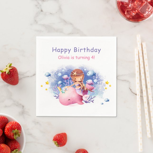 Under the Sea, Cute Mermaid Birthday Napkins (Insitu)