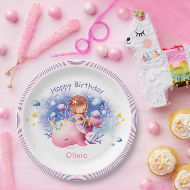 Under the Sea, Cute Mermaid Birthday Paper Plates (Party)