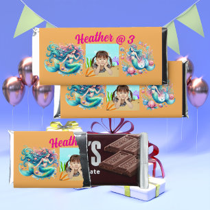 Under the Sea Cute Mermaid Girl 3rd Photo Birthday Hershey Bar Favors