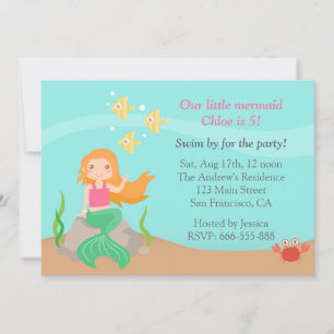 Under the Sea, Cute Mermaid Girl Birthday Party Invitation