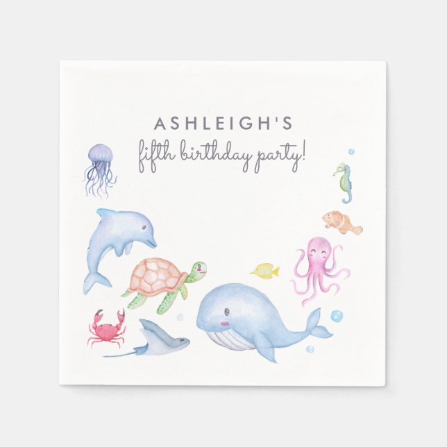 Under The Sea | Cute Nautical Birthday Party Napkins (Front)