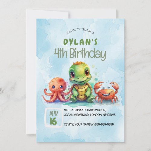 Under The Sea Cute Nautical Boys Party Birthday  Invitation