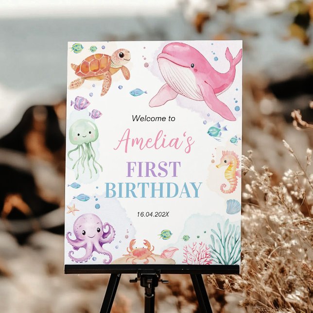 Under the Sea Cute Ocean Animal Party Welcome Sign (Creator Uploaded)