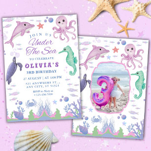 Under the Sea Cute Ocean Animals 3rd Birthday Invitation