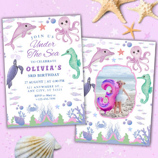Under the Sea Cute Ocean Animals 3rd Birthday Invitation