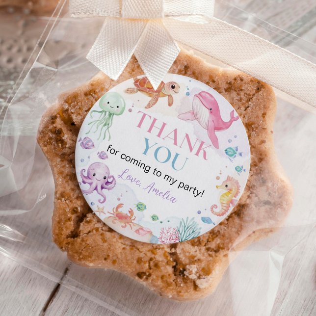 Under the Sea Cute Ocean Animals Birthday Classic Round Sticker (Creator Uploaded)