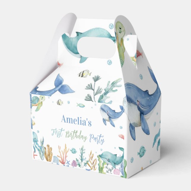 Under the Sea Cute Ocean Animals Birthday Favor Boxes (Front Side)