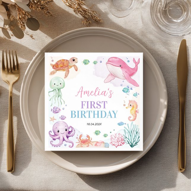 Under the Sea Cute Ocean Animals Birthday Napkins (Creator Uploaded)