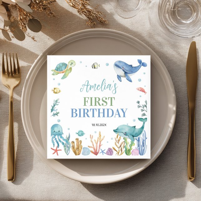 Under the Sea Cute Ocean Animals Birthday Napkins (Creator Uploaded)