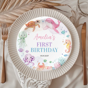 Under The Sea Cute Ocean Animals Birthday Paper Plates
