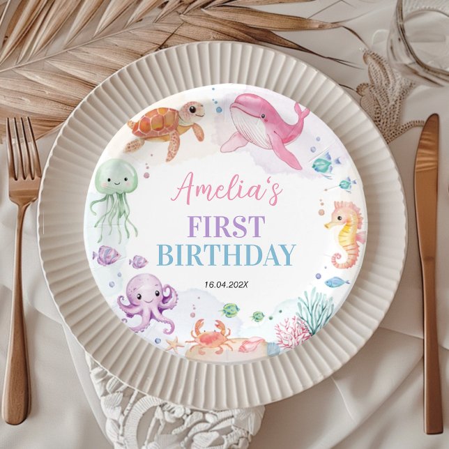 Under The Sea Cute Ocean Animals Birthday Paper Plates (Creator Uploaded)