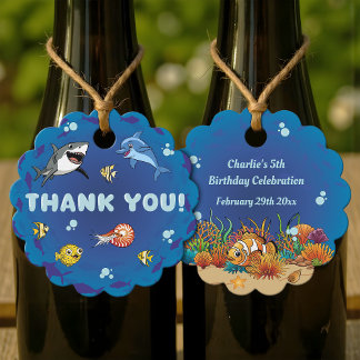 Under the Sea Cute Ocean Animals Cartoon Thank You Favor Tags