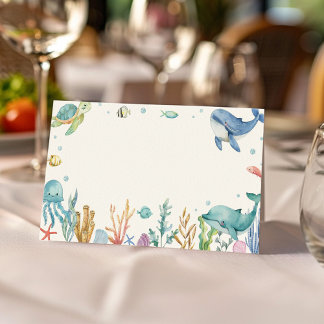 Under the Sea Cute Ocean Animals Food Place Card