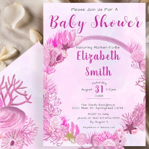 Under the Sea Cute Pink Girl Baby Shower Invitation